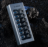 USB хаб Orico AT2U3-7AB USB 3.0 7 портів алюмінієвий з блоком живлення hub концентратор, фото 11