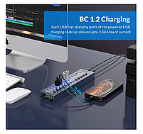 USB-хаб Orico AT2U3-13AB USB 3.0 13 портів алюмінієвий з блоком живлення hub концентратор, фото 8