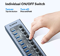USB-хаб Orico AT2U3-13AB USB 3.0 13 портів алюмінієвий з блоком живлення hub концентратор, фото 3