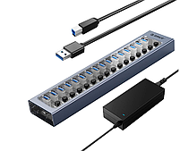 USB-хаб Orico BT2U3-16AB USB 3.0 16 портів алюмінієвий з блоком живлення hub концентратор, фото 9