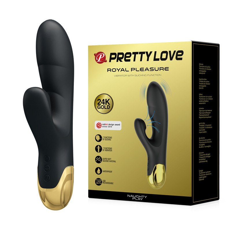 Вібратор із вакуумною стимуляцією клітора Pretty Love Royal Pleasure Sucking Vibrator Black, 19,2 х3, 3 см.