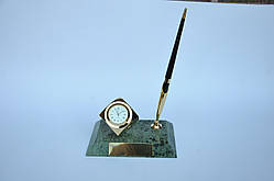 Мармуровий настільний набір (Золотий годинник та ручка) Penstand 6113
