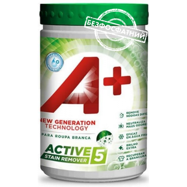 

Пятновыводитель A+ Active 5 White отбеливатель, 990 г