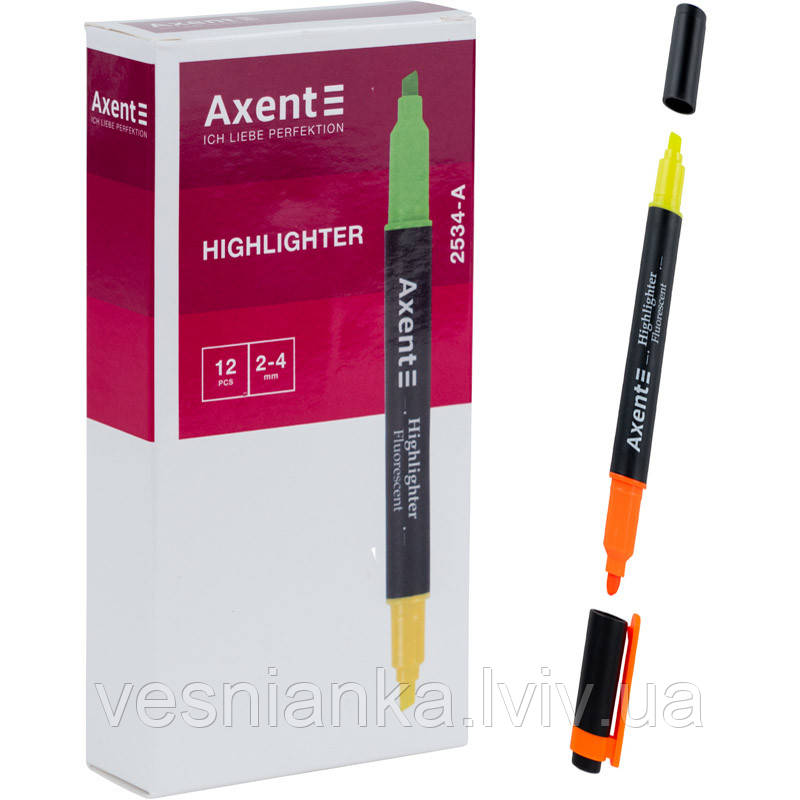 Маркер Highlighter двохсторонній помаранчевий+жовтий арт. 2534-А Axent