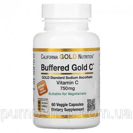 Буферизований вітамін C California Gold Nutrition Buffered Gold C 750 мг 60 капс., фото 2
