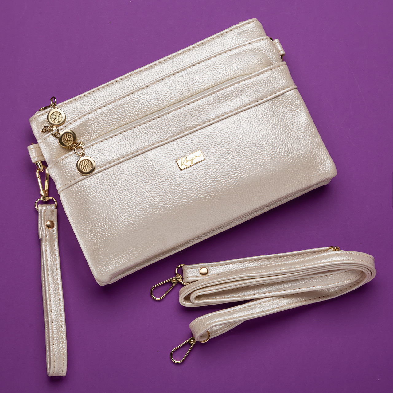 Жіноча сумочка через плече Kafa 4 відділення на блискавці перлинна