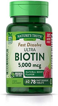 (уцінка термін пр 4.24) Біотин Nature's Truth Ultra Biotin 5000 мкг 78 капс., фото 2