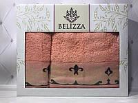 Набор махровых полотенец банное и лицевое Belizza Турция персиковый 014