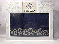 Набор махровых полотенец банное и лицевое Belizza Турция синий 019