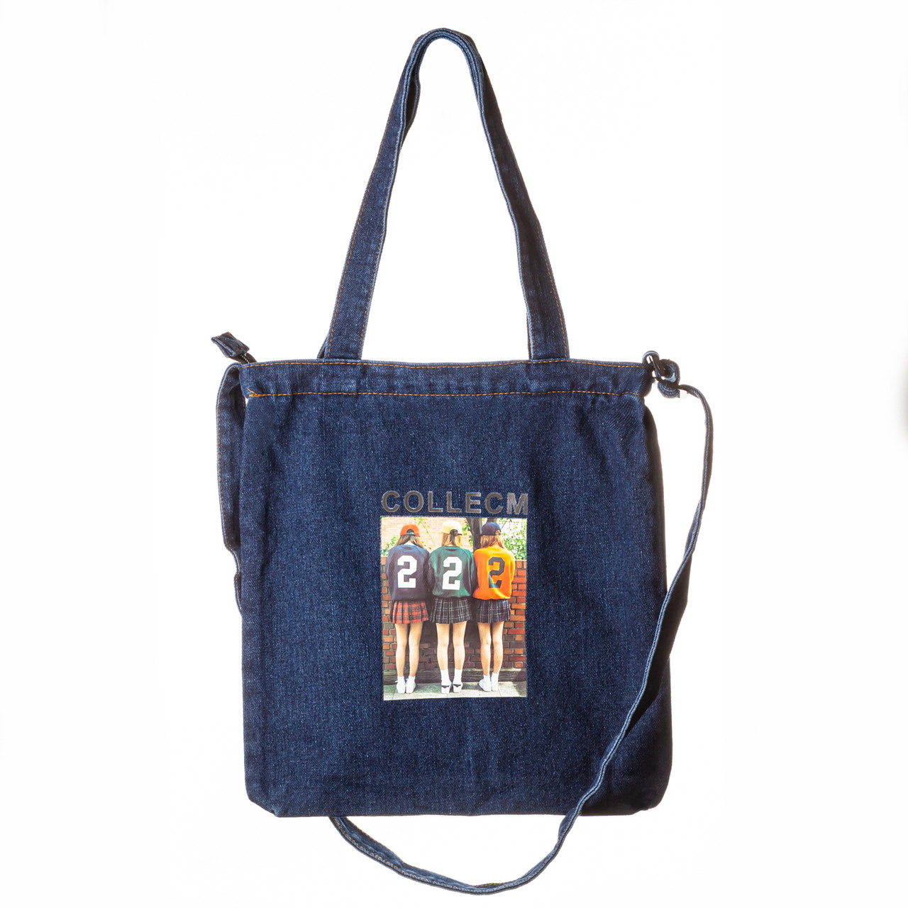 Жіноча джинсова сумка шопер 8383-1 темно-синя — безліч принтів