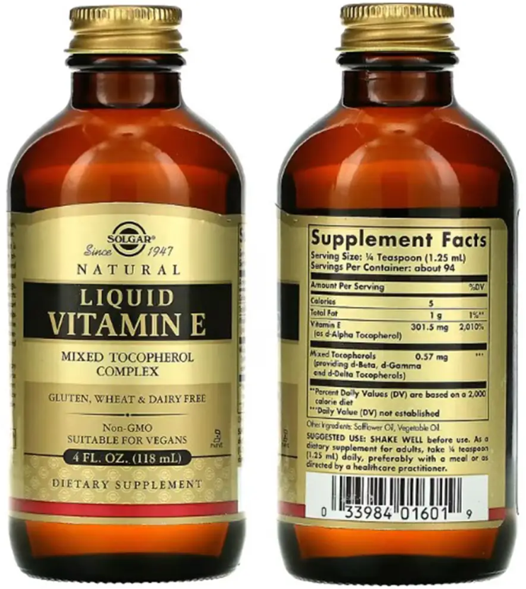 Вітамін Е з соняшнику Solgar Liquid Vitamin E mixed tochopherol complex 118 ml  Vitaminka Vitaminka