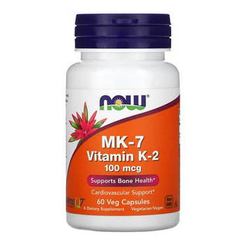 Вітамін К2 у вигляді менахінону-7, NOW MK-7 K2 100 mcg 60 капсул