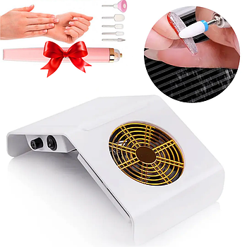 Витяжка для манікюру 40W, SIMEI 858-2А, Біла + Подарунок Портативний фрезер / Настільна манікюрна витяжка