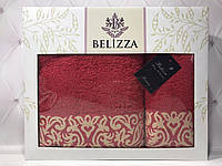 Набор махровых полотенец банное и лицевое Belizza Турция красный 031