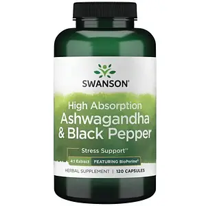 Екстракт кореня ашвагандха з біоперином Swanson High Absorption Ashwagandha & Black Pepper 4:1 Extract 120 капс
