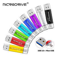 Флеш накопитель 64 GB 3в1 OTG micro usb + переходник в подарок Type-c 3.0 Microdrive Серый