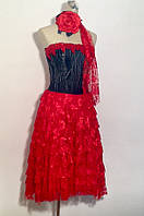 Платье женское летнее с открытыми плечами A&B пышное с корсетом красное яркое стильное модное современное