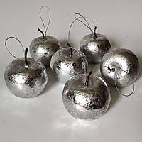 Новогодние игрушки и украшения. Яблоко серебряное винтажное, 7 см.