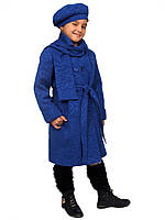 Пальто для дівчинки з шарфом  кашемір м-969-1 ріст 116 122 і 134 синє