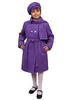 Пальто для дівчинки з шарфом кашемір м-969-1 ріст 116 122 128 бузкове