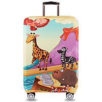Защитный чехол "Africa" для чемодана (Размер S) с детским ярким принтом, плотный тянущийся материал
