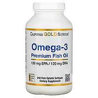 Рыбий жир премиум-класса с Омега-3, 180 EPA /120 DHA, Omega-3 Premium Fish Oil, California Gold Nutrition, 240