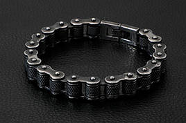 Чоловічий браслет RESTEQ із нержавіючої сталі у вигляді мотоциклетного ланцюга, чорний
