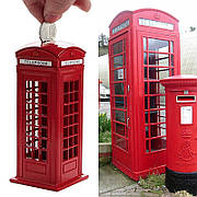 Металева скарбничка для грошей RESTEQ червона англійська телефонна будка. Скарбничка-телефонна будка 140x60x60мм