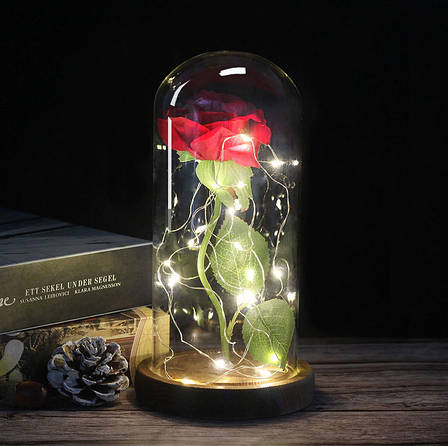 Вічна троянда в колбі з LED підсвічуванням 21*9 см. Вічно жива троянда з підсвічуванням, фото 2