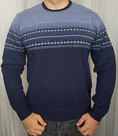 Чоловічий светр батал синій колір із візерунком із вовни. Чудової якості.