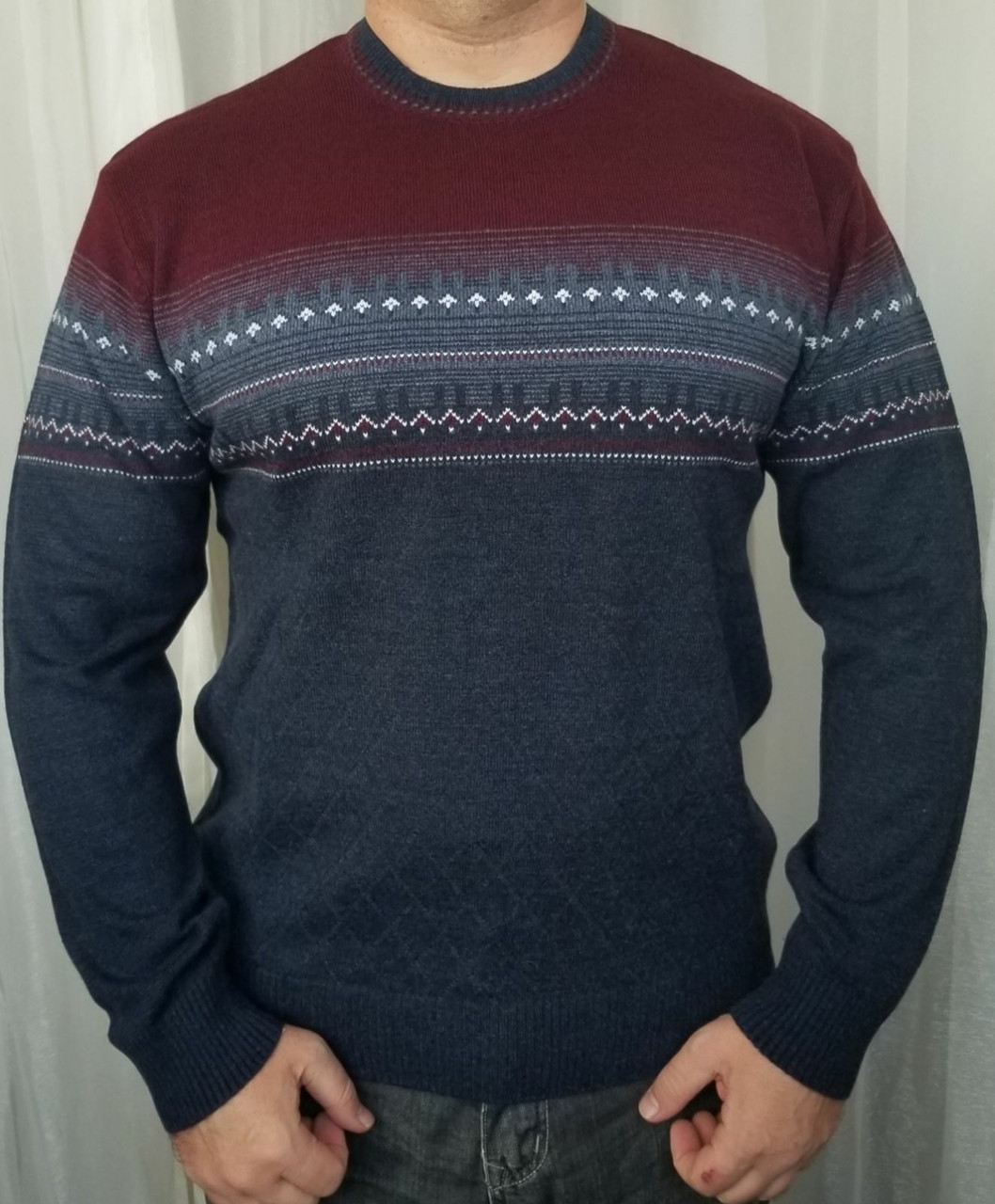 Мужской свитер батальный бордовый с синим цвет из шерсти. Отличного качества. - фото 1 - id-p640791715