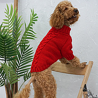 Теплый вязаный шерстяной свитер под горло для собак с узором косичка унисекс Красный