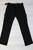 Джинсы мужские зимние карго с накладными карманами чёрные на флисе Iteno код-(8981-1) 40