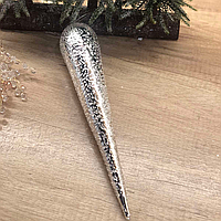 Елочное украшение Сосулька с покрытием лёд и зеракльным эффектом, 30см, цвет - серебро