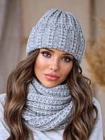 Вязаный зимний комплект Simona, шапка+снуд, серый