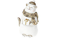 Декоративная статуэтка Котик с подарком, 14см, цвет - белый с золотом, 2шт