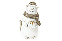 Декоративная статуэтка Котик с подарком ,22см, цвет - белый с золотом