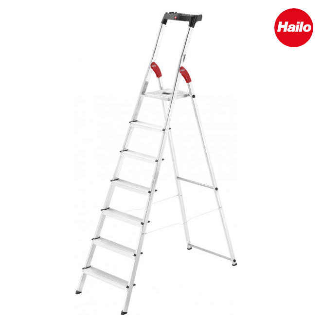 Переносна професійна драбина для квартири Hailo, Будівельна алюмінієва драбина на 7 сходинок, фото 1