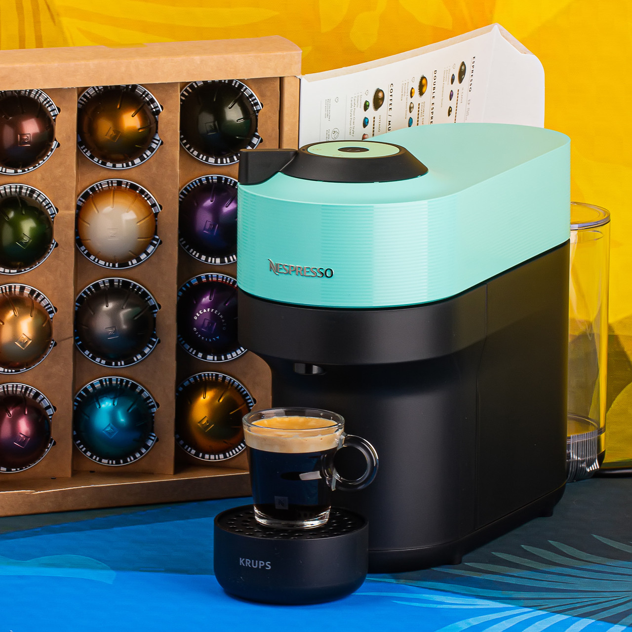 Капсульна кавомашина KRUPS Nespresso Vertuo Pop Aqua Mint XN920410, м'ятно-блакитна