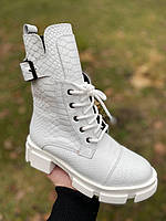 Кожаные белые кожаные ботинки полусапоги со шнурками с невысоким каблуком, размер от 36 до 41