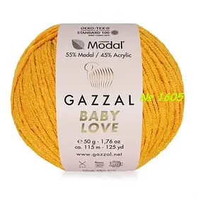 Пряжа акрилова дитяча Бебі Лав (Baby Love) 1605 жовток Gazzal 1BDBE
