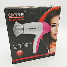 Професійний компактний фен для сушіння волосся Gemei GM 1711 / Дорожній фен для волосся, фото 6