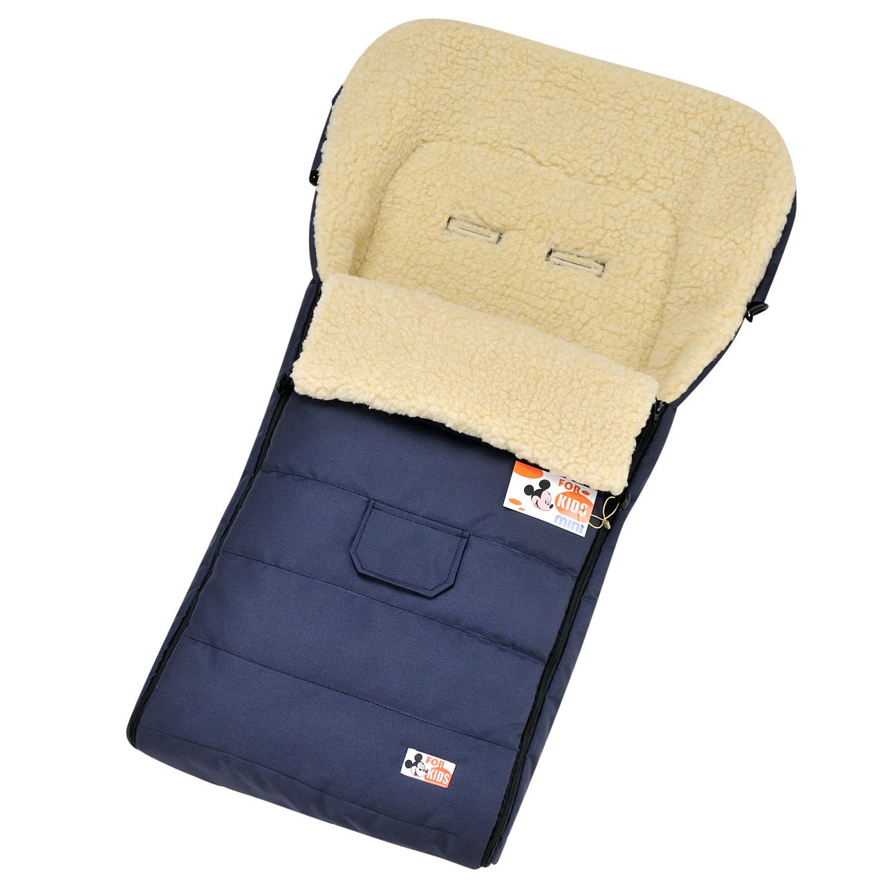 Зимний конверт-чехол For Kids Mini на овчине в коляску,на санки (FK- MINI navy blue) - фото 2 - id-p1699726040