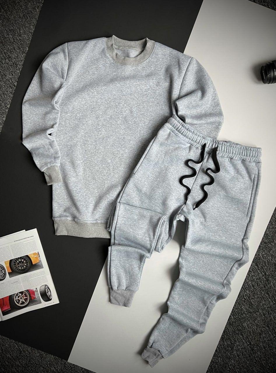 Чоловічий зимовий спортивний костюм сірий ⁇ Утеплений комплект світшот та штани, фото 1