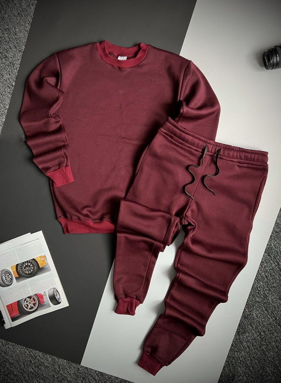 Чоловічий зимовий спортивний костюм бордовий ⁇ Утеплений комплект світшот та штани, фото 1