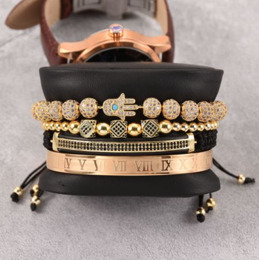 Чоловічий Браслет BlackPink Hamsa Rossl з 4 шт, Золотий, фото 1