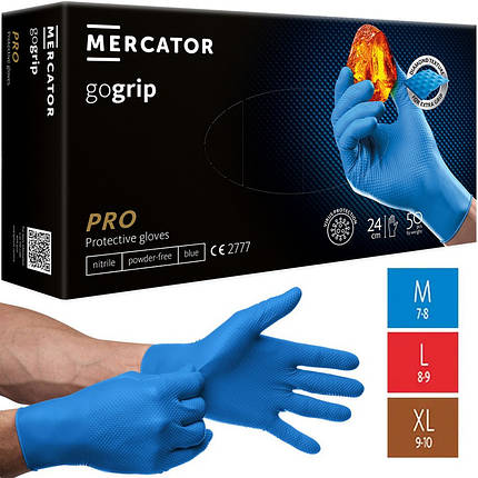 Рукавички нітрилові Супер міцні GoGrip Mercator Medical, щільність 7.2 г. - блакитні (50 шт/25пар), фото 1