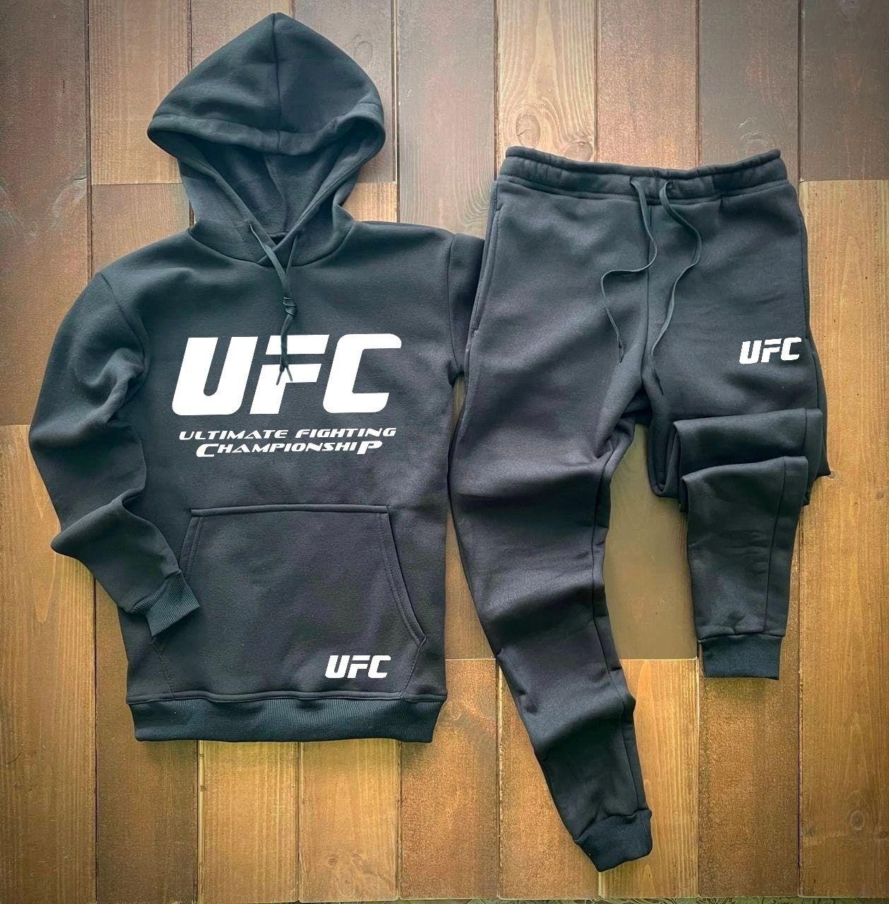 Чоловічий зимовий спортивний костюм чорний UFC  ⁇  Утеплений комплект ЮФС худі та штани на флісі, фото 1