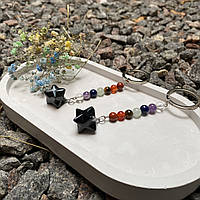 Брелок-оберег Семь чакр с Меркабой из Обсидиана, Натуральный камень для ключей и сумок, чакральные минералы