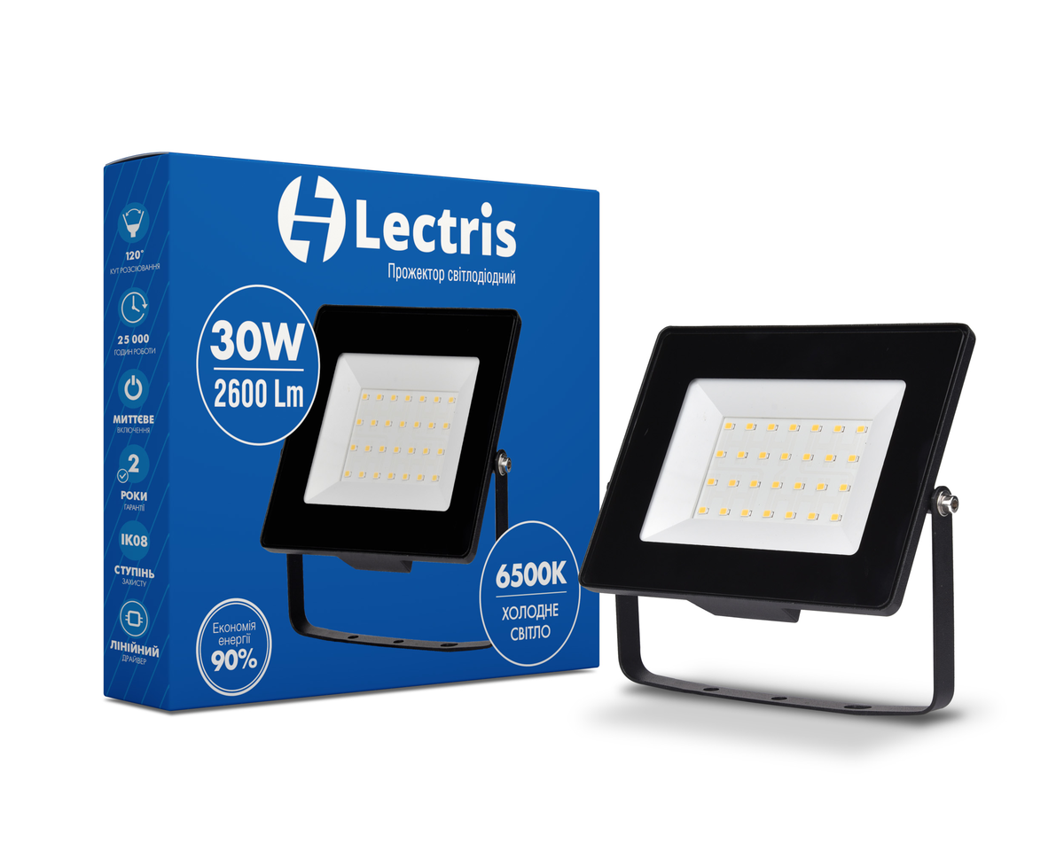 Світлодіодний прожектор Lectris LED30W 2600Лм 6500K 185-265V IP65 1-LC-3003